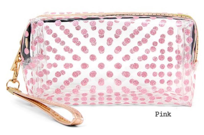 Pink polka dot clear bag
