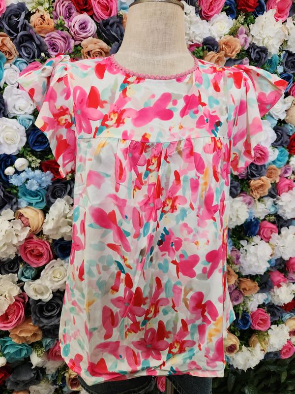 Pink Floral Ruffle Top