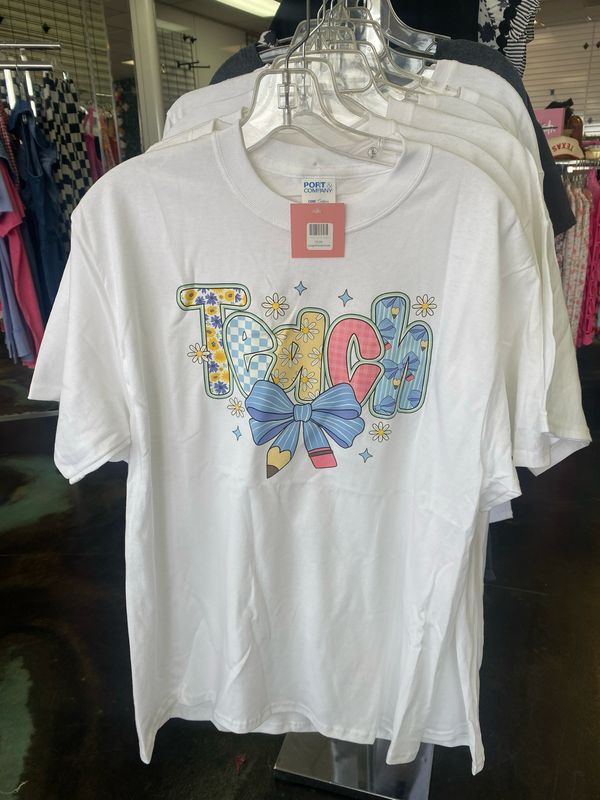 Teach blue bow tee