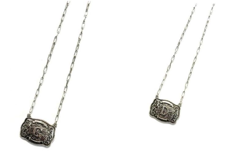 Belt buckle initial necklace