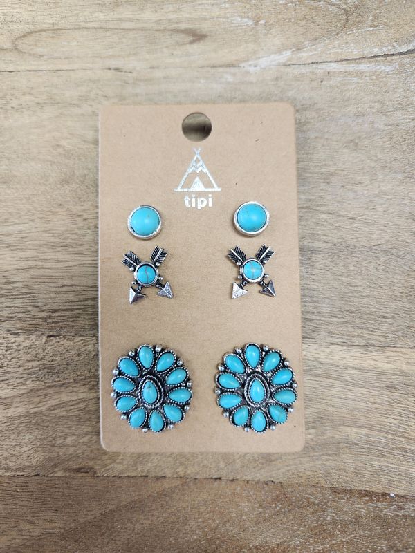 Western Trio Turquoise Earring Set 