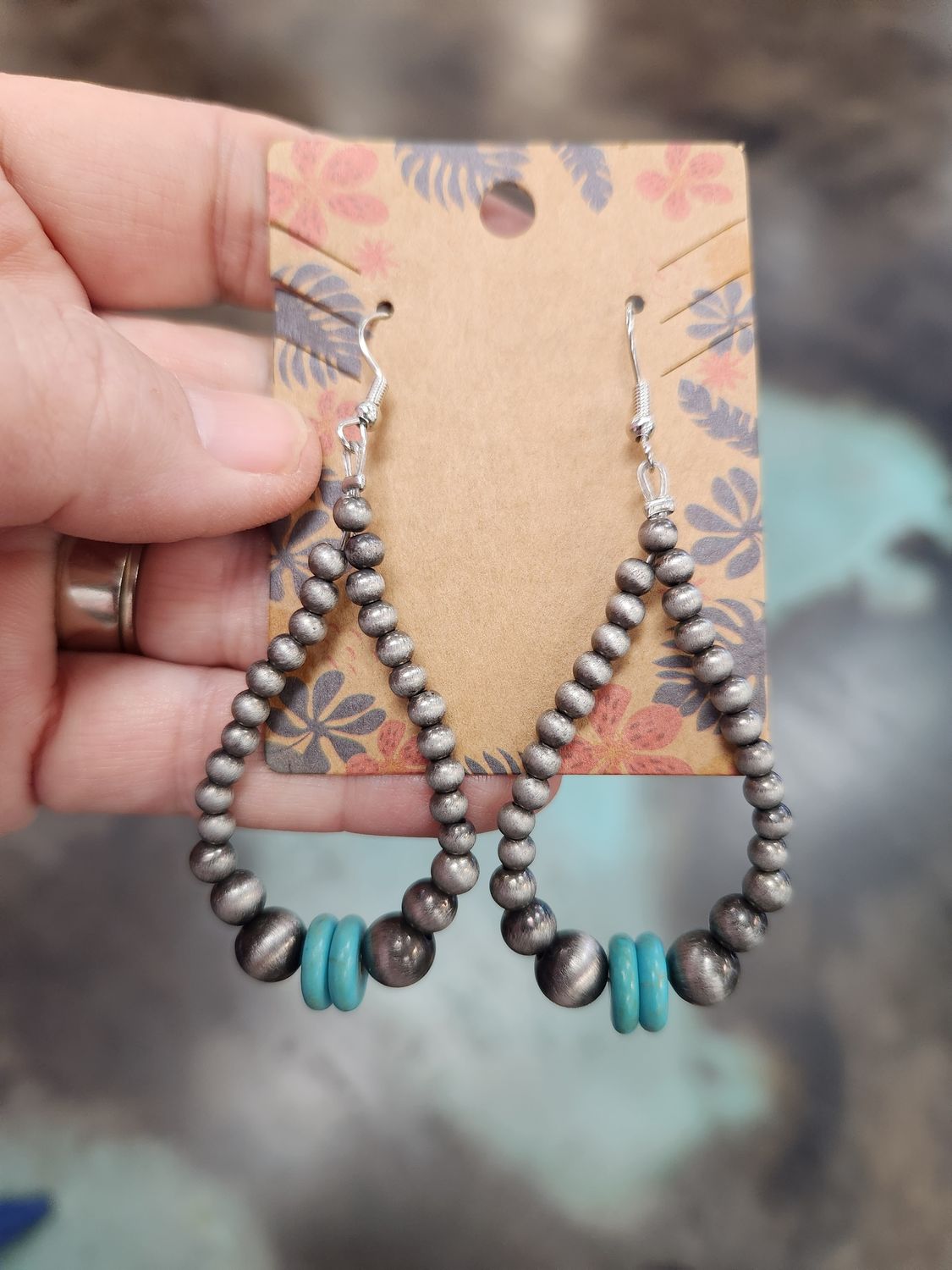 Navajo Pearl w/ Turquoise Teardrop Earring