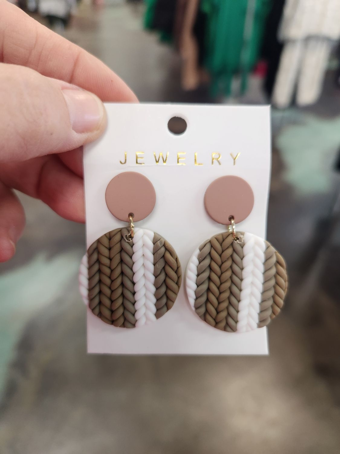 Tan/Brown Knit Earring