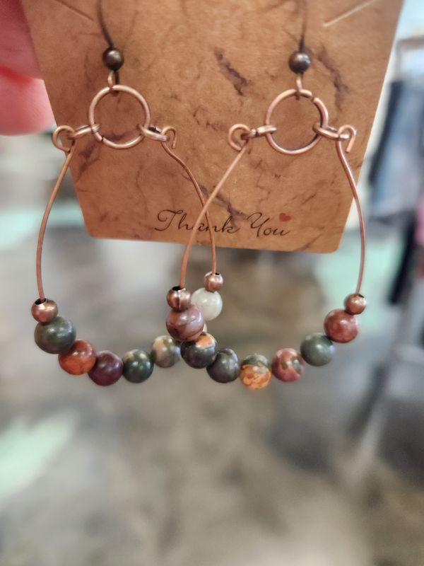 Earth Tone Beaded Copper Earrings