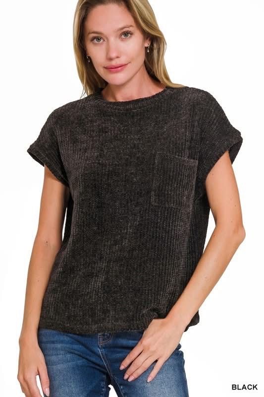 Chenille short sleeve sweater