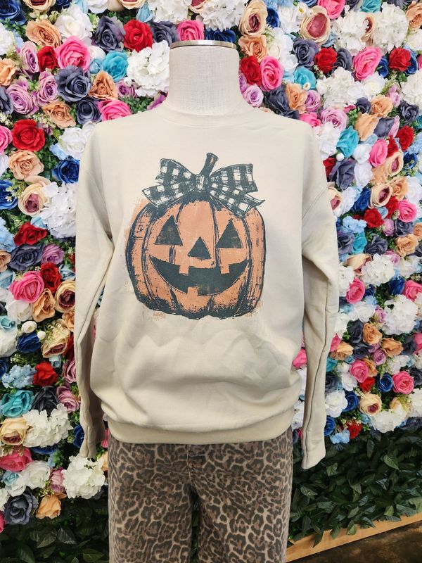 Gingham Bow Jack O Lantern Crewneck