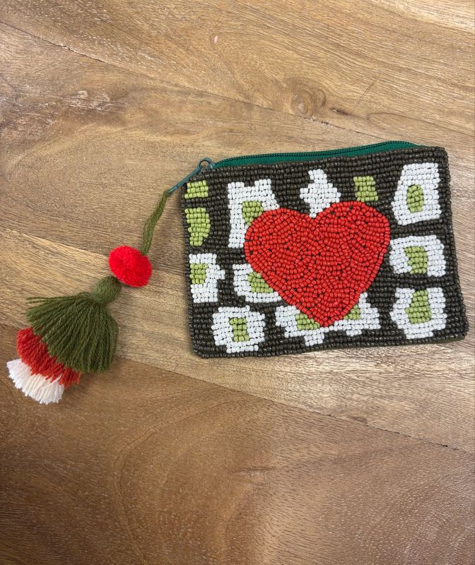 Beaded heart coin purse
