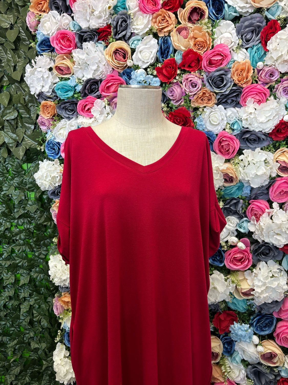 Red V-Neck Plus Tee Dress
