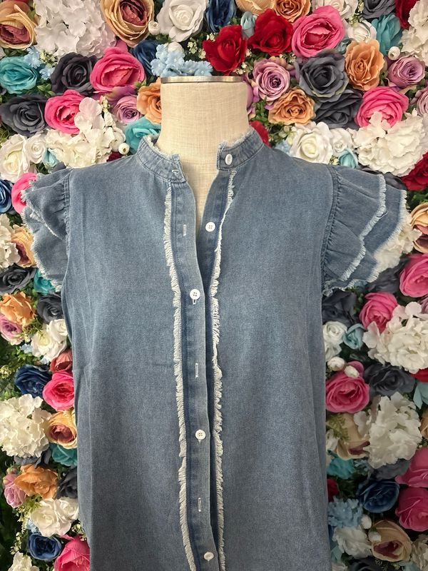 Denim Blue Fringe Top