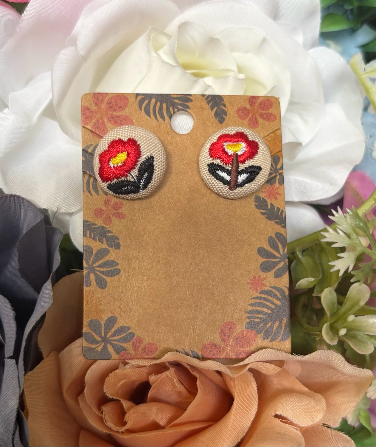 Flower button earrings
