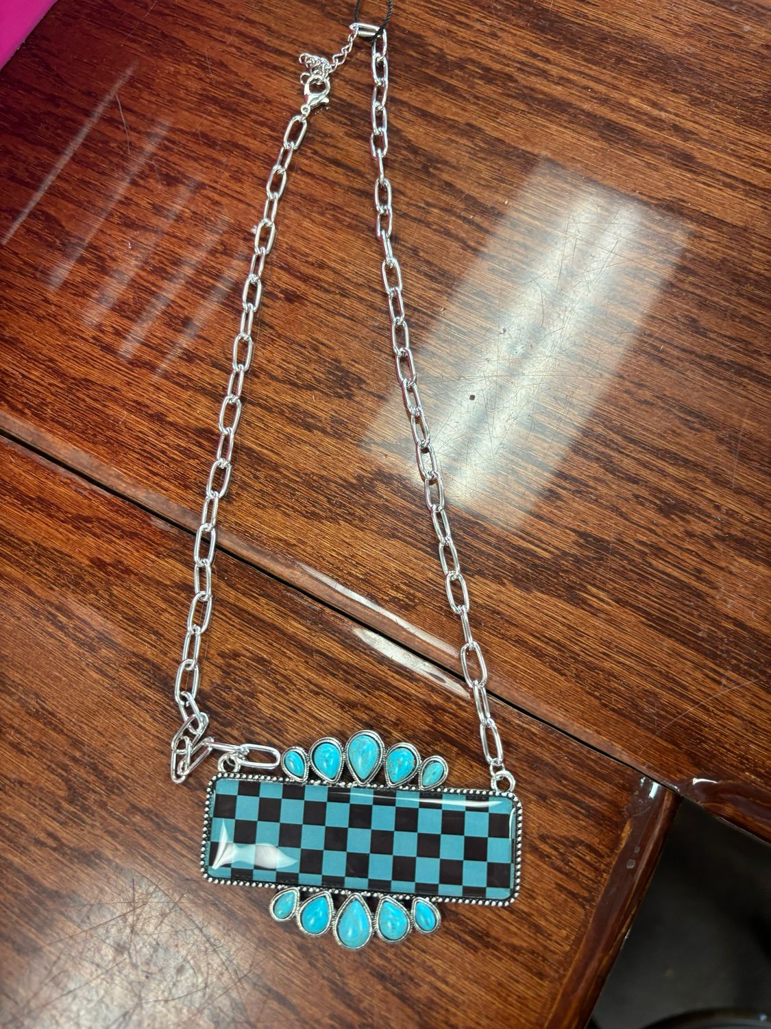 Teal Rectangle Penant Necklace 