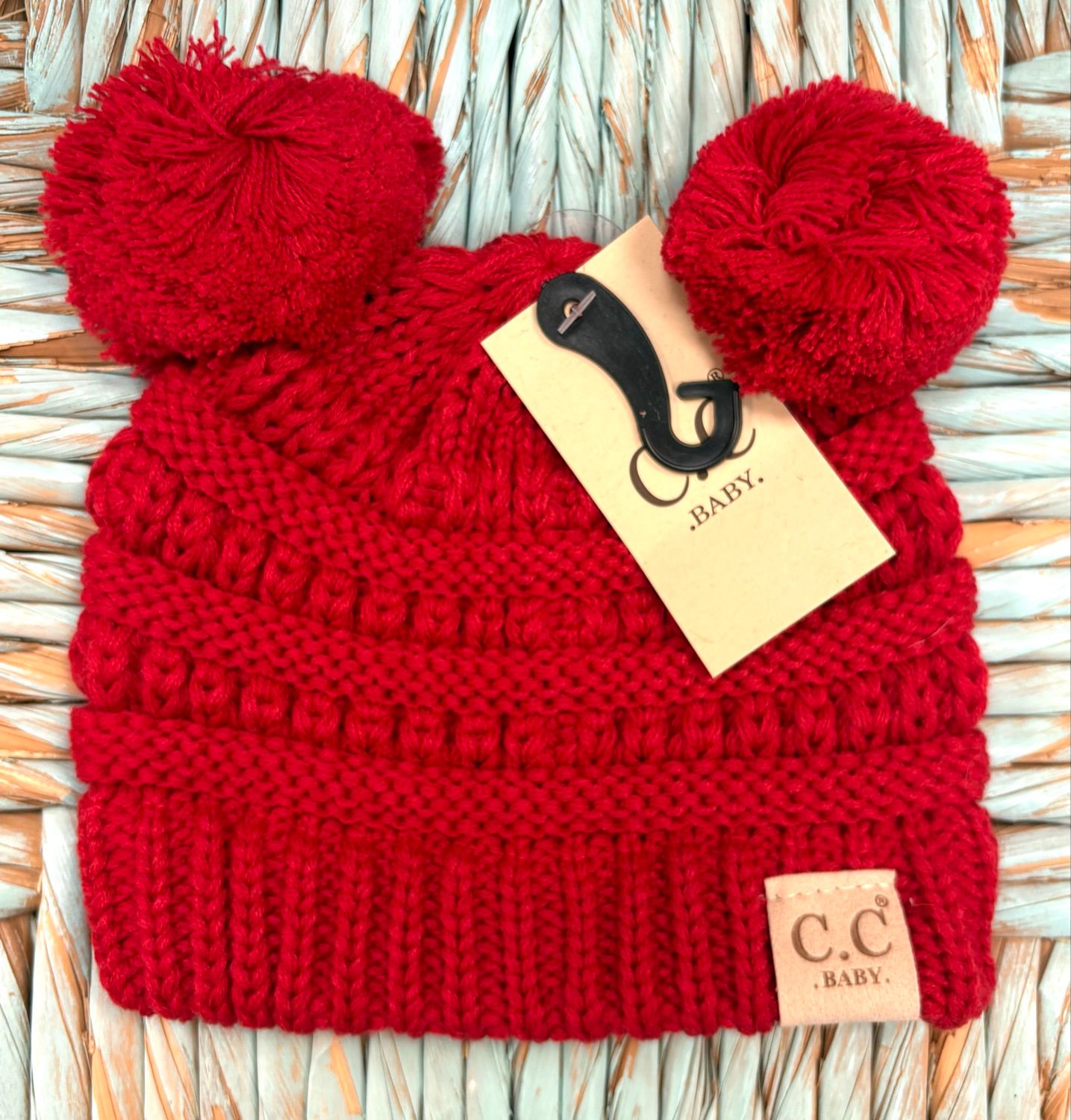 kids double pom pom beanies