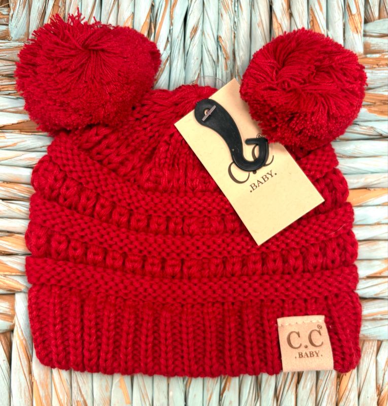kids double pom pom beanies