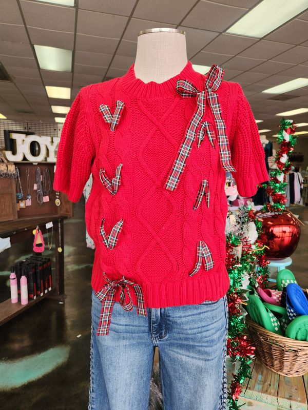 Red Sweater w/ Plaid Bows