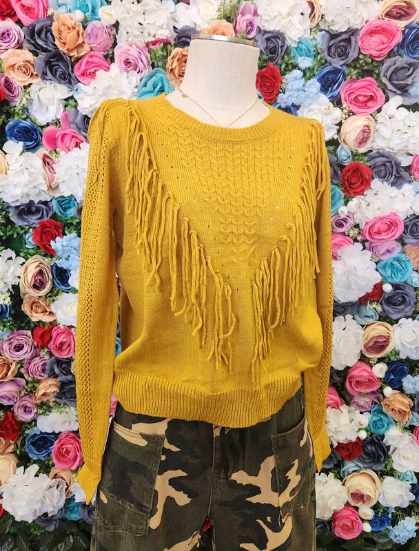 Mustard Fringe Sweater