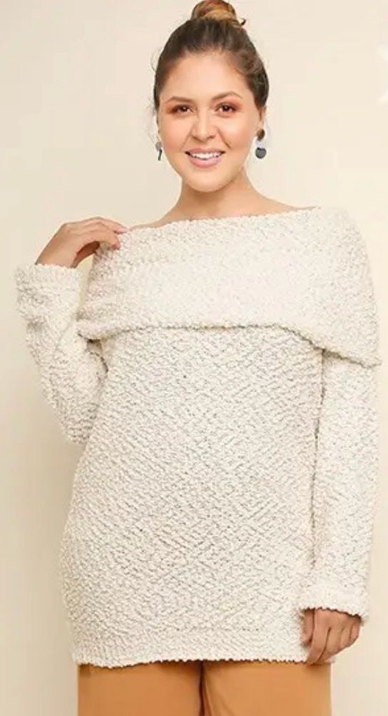 Ivory off shoulder plus sweater