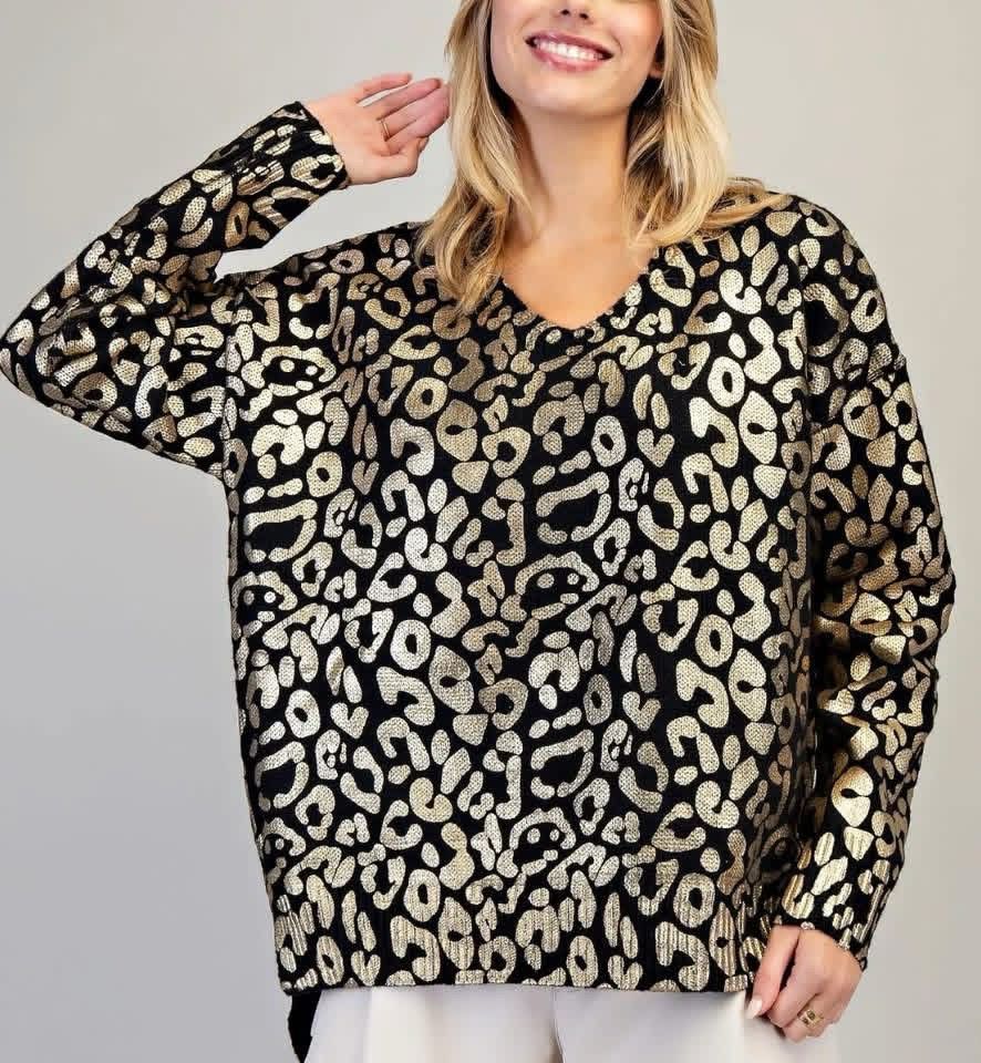 Black sweater w/gold leopard spots