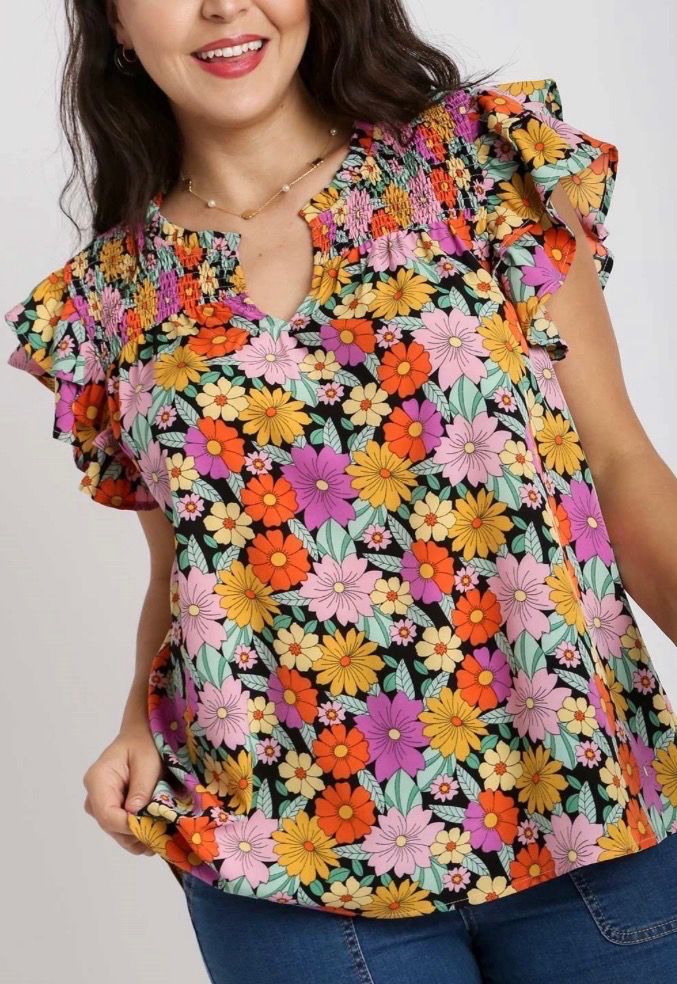 Plus flower ruffle top