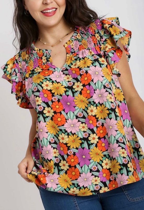 Plus flower ruffle top