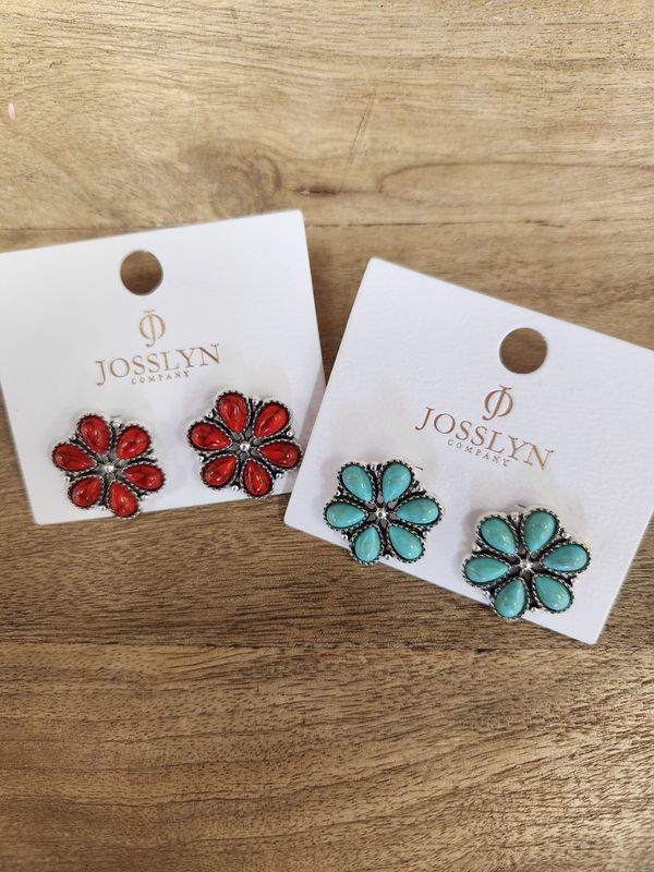 Western Faux Stone Flower Earrings