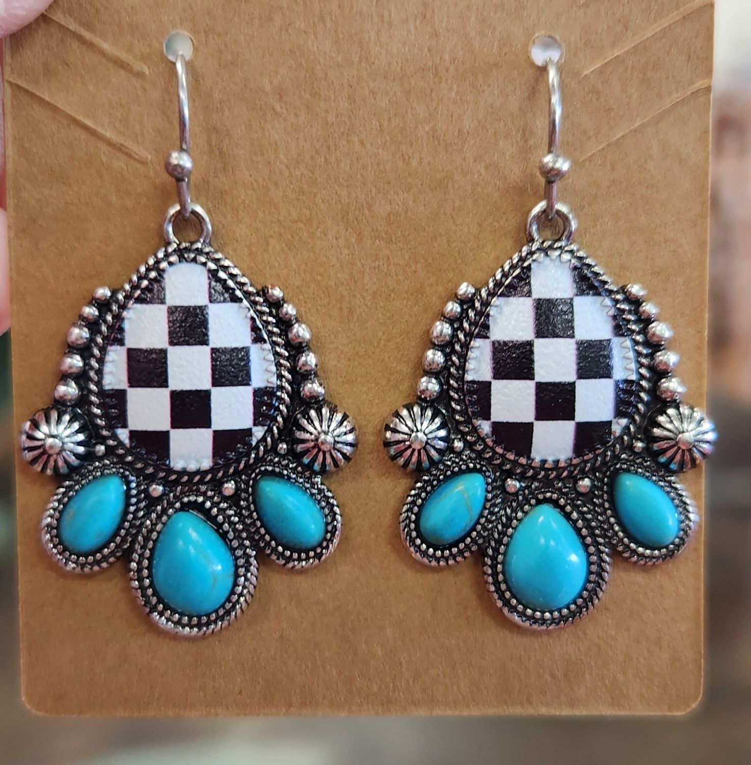 Western Checkered Earrings