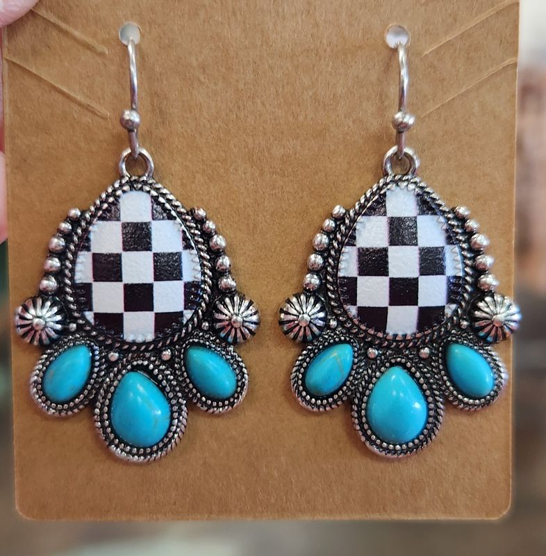 Western Checkered Earrings
