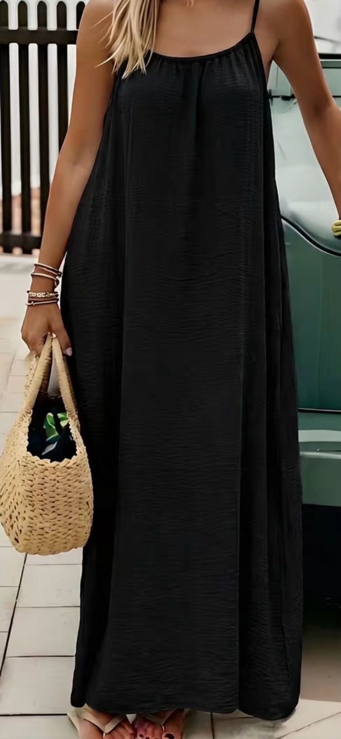 Black backless slip on maxi dress