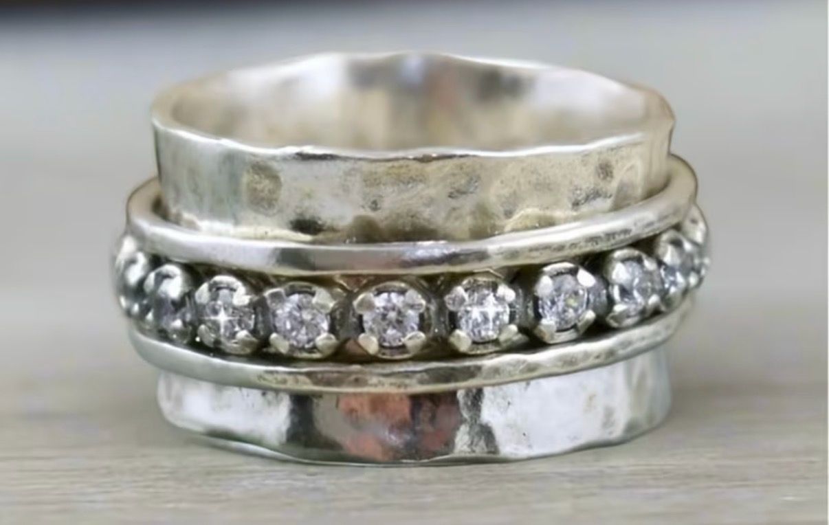 hammered silver gem ring