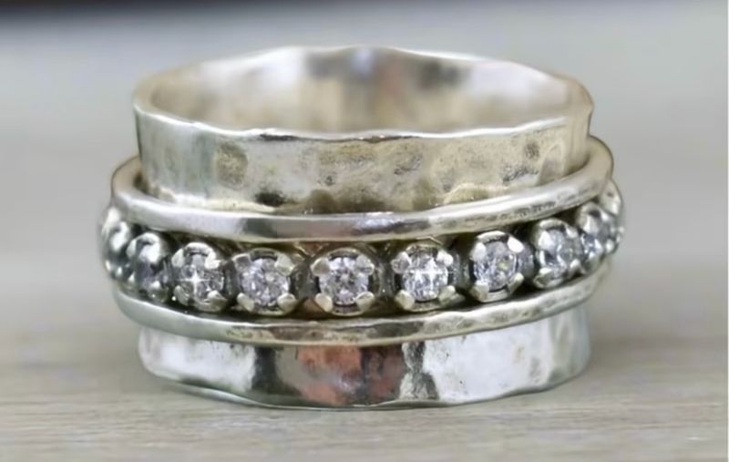 hammered silver gem ring