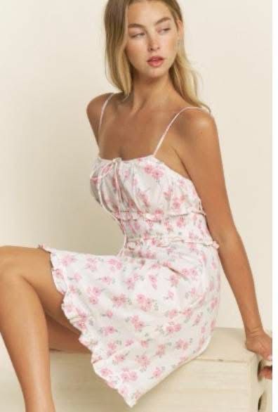 White floral spaghetti strap dress