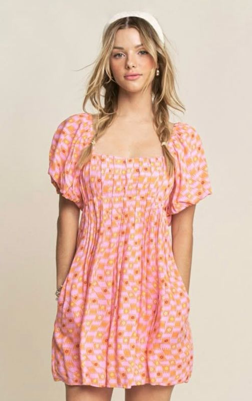 Pink puff sleeve dress