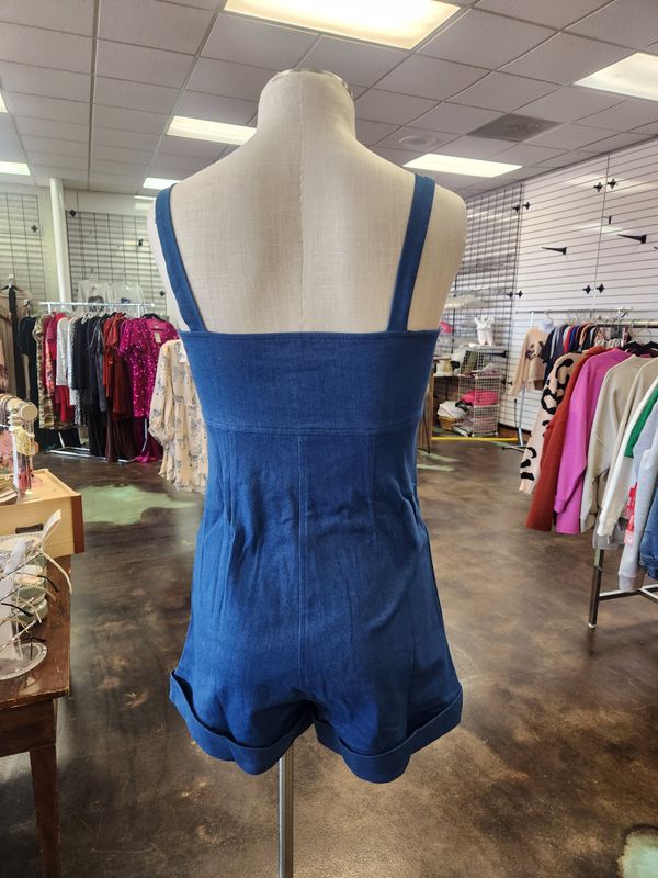 Denim Romper w/ Front Zipper