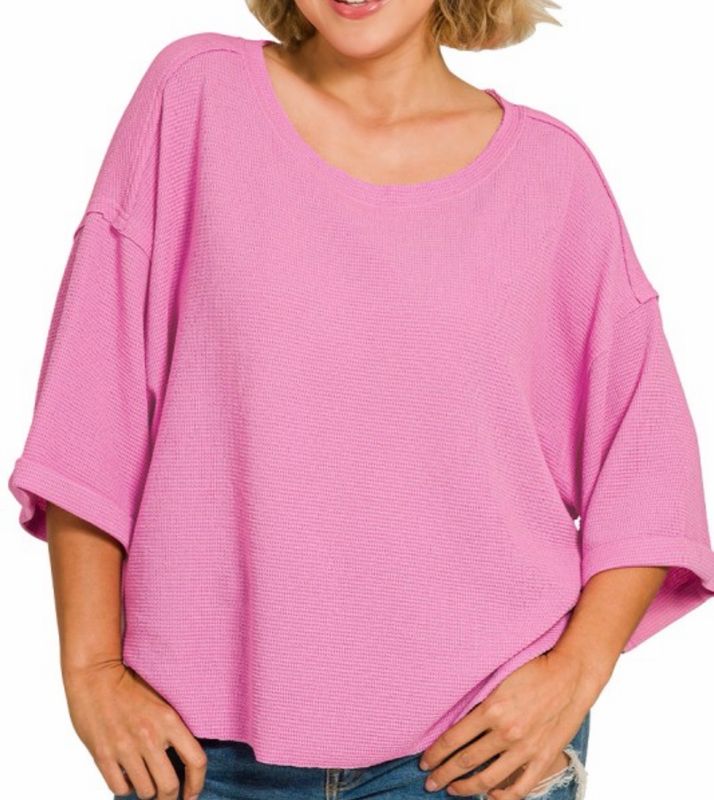 Knit curved short sleeve top plus