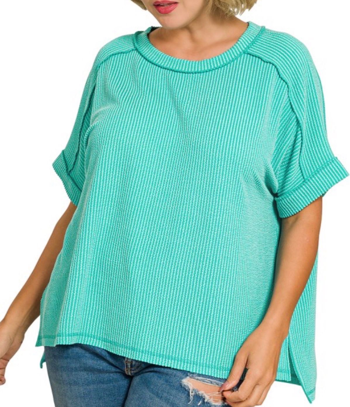 Teal Ribbed Tee