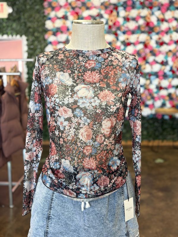 Dark floral long sleeve top