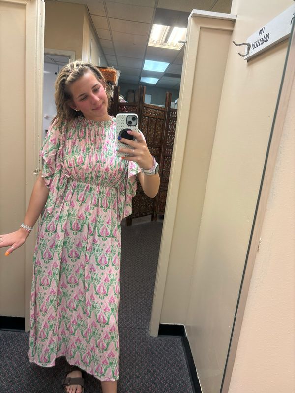 Print pink spring dress