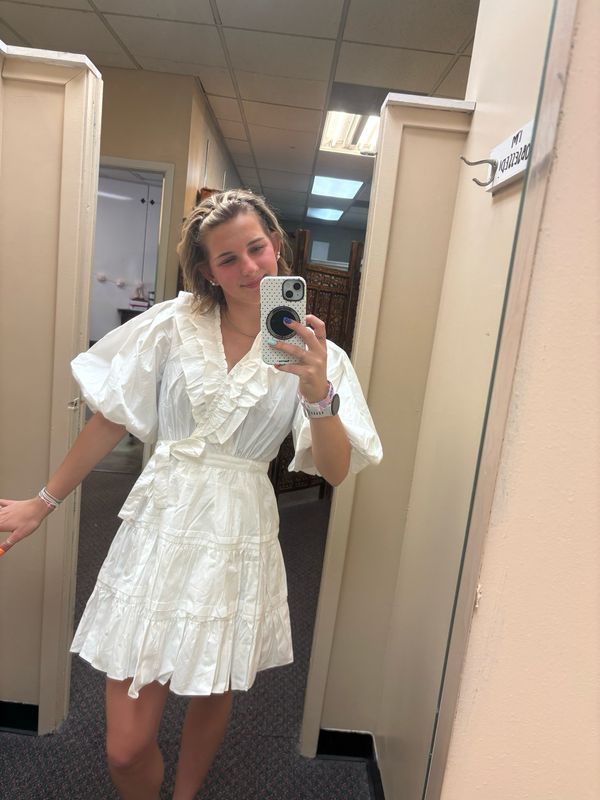 Belted ruffle collar dress