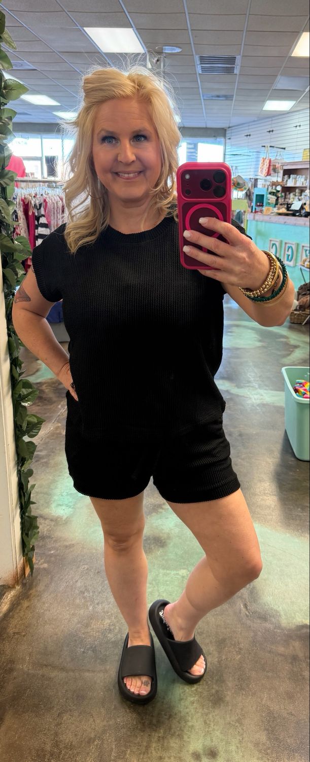 Black top short set