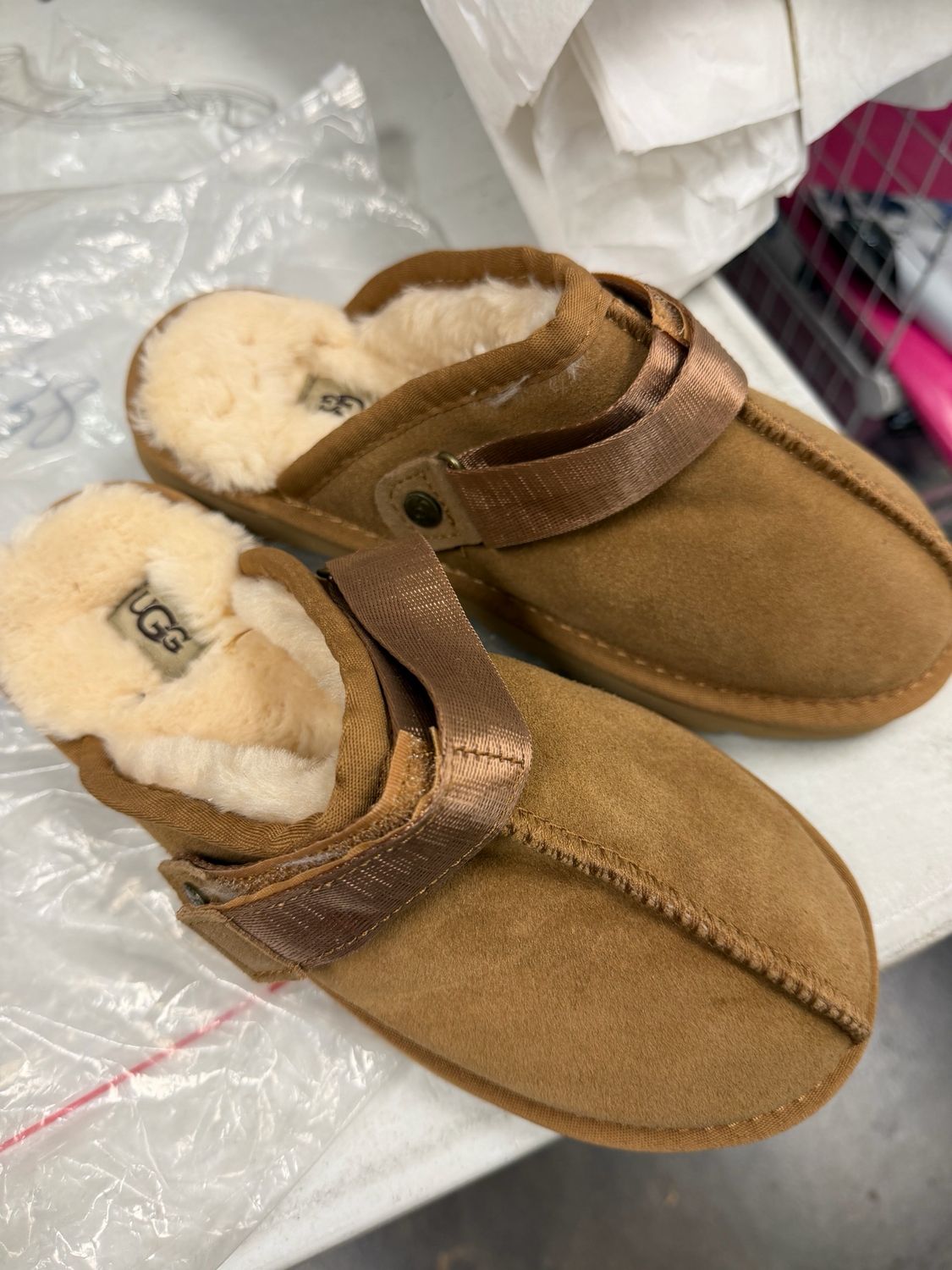 Size 7 brown fur sling ugg look alike