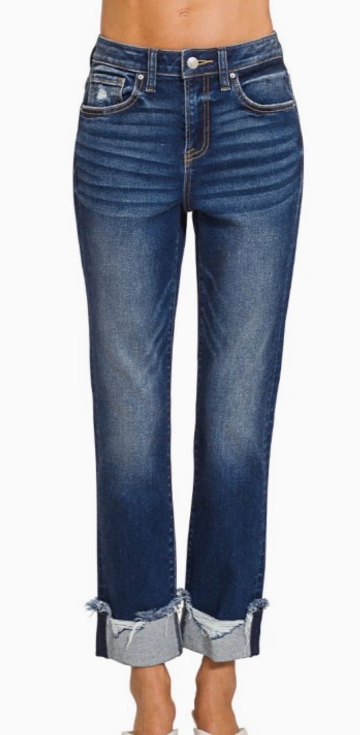 Cuff distressed hem jeans