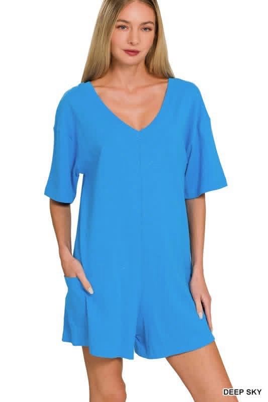 Vneck blue romper one piece