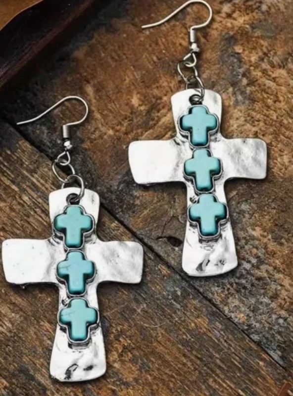 Silver &amp; turquoise cross earrings