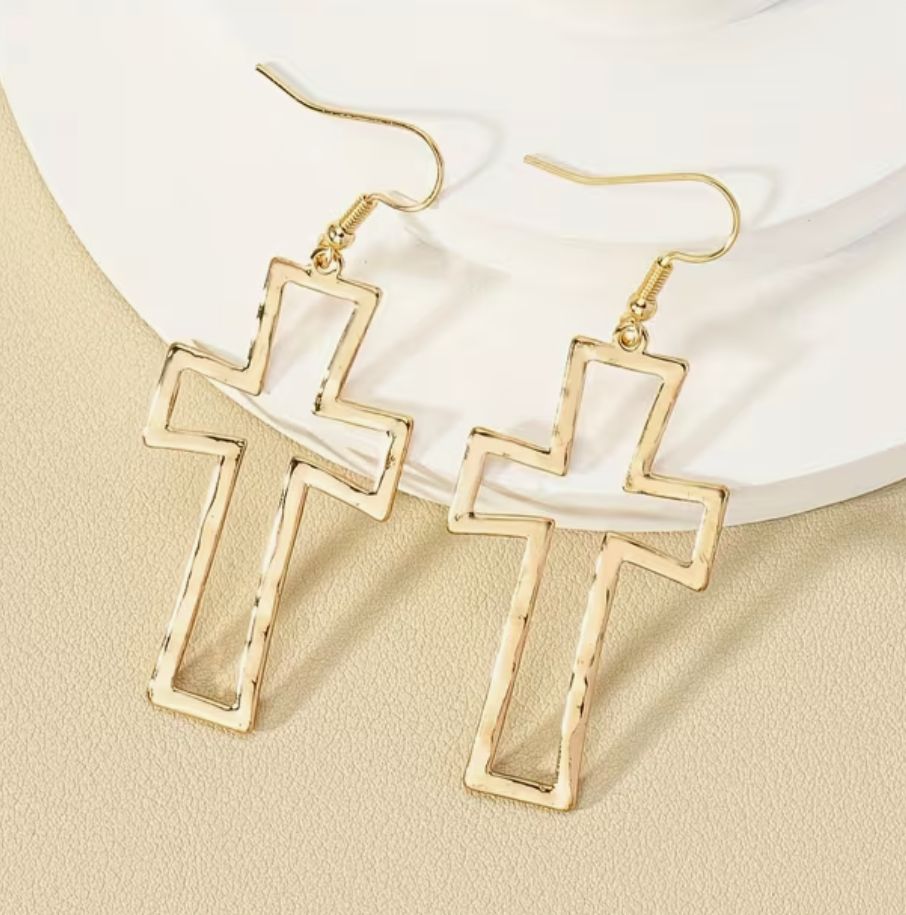 Gold cross dangle earrings