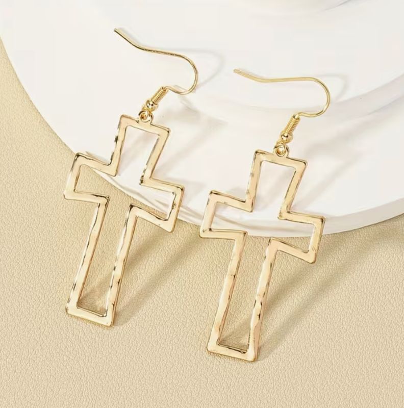 Gold cross dangle earrings
