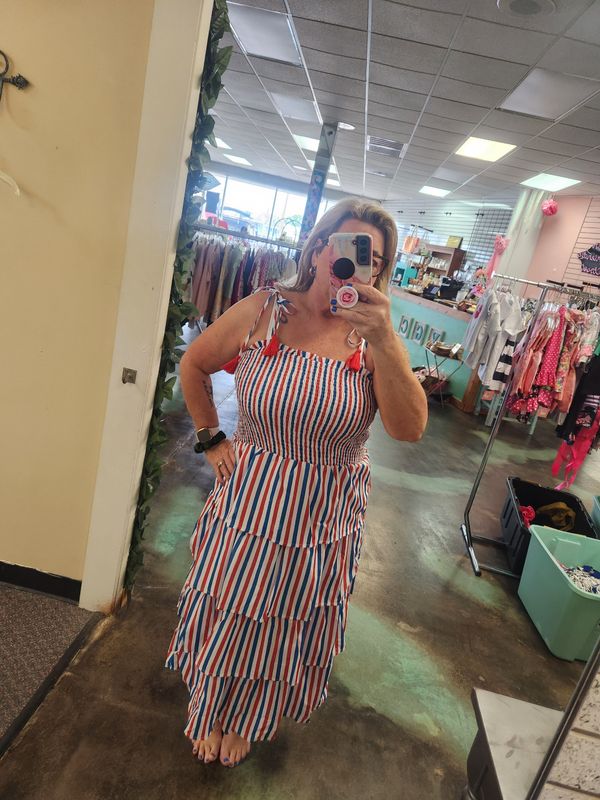 USA Smocked Striped Sundress