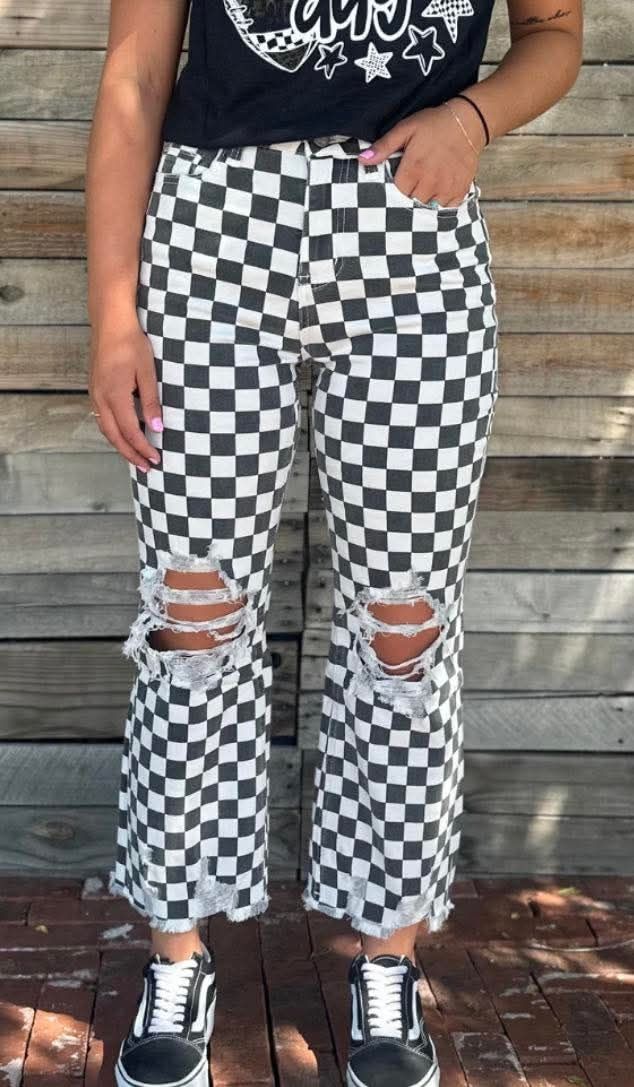 Checkered  Ripped Jeans 