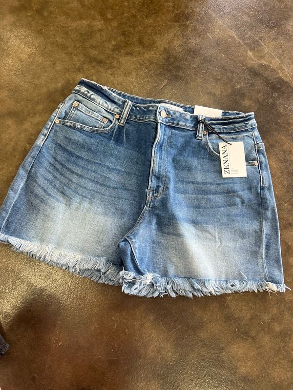 Denim fringe shorts plus