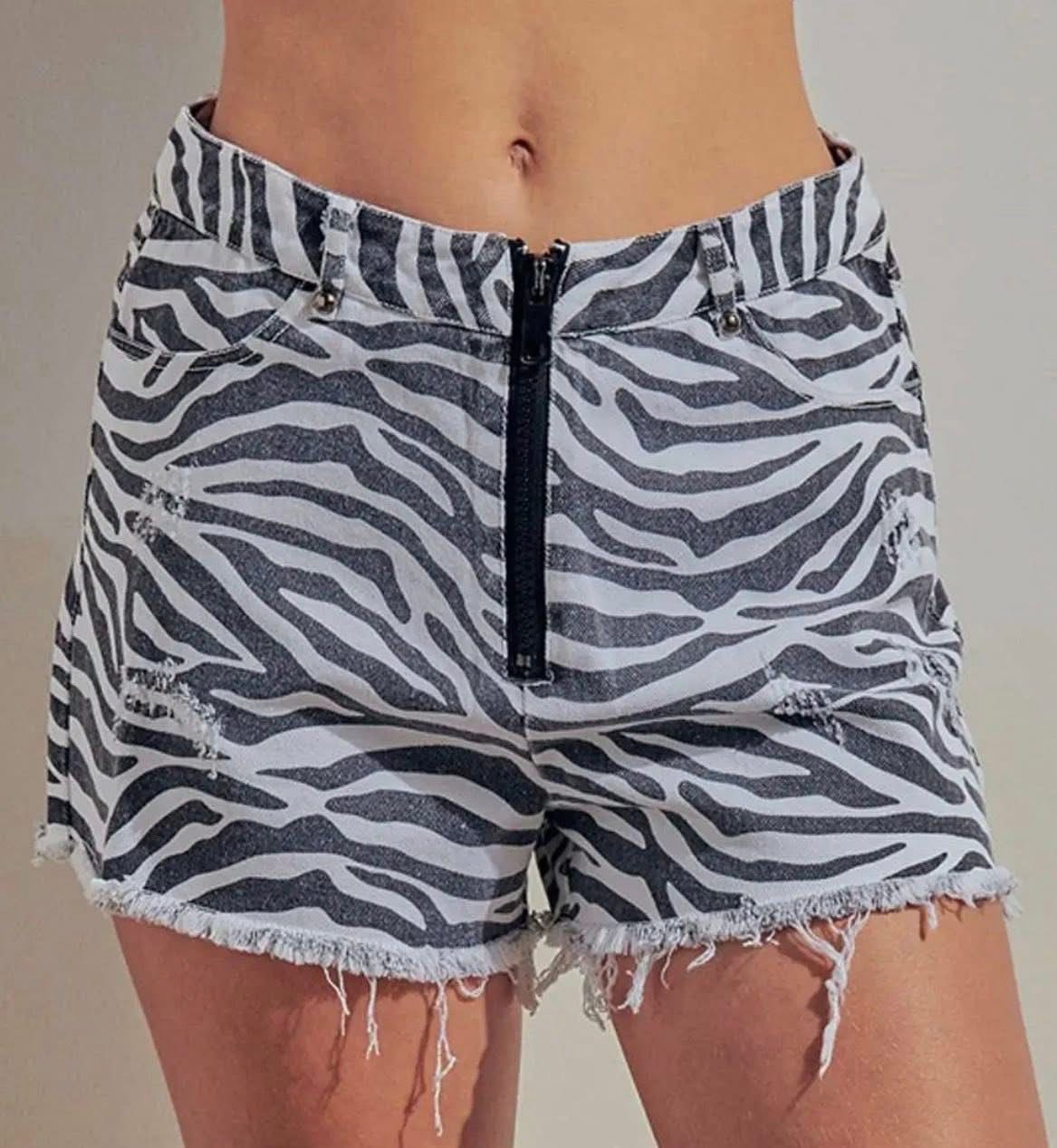 Zebra Frayed Hem Shorts