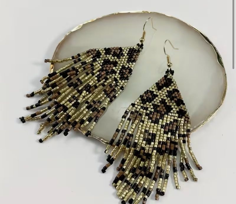 Leopard boho beaded earrings