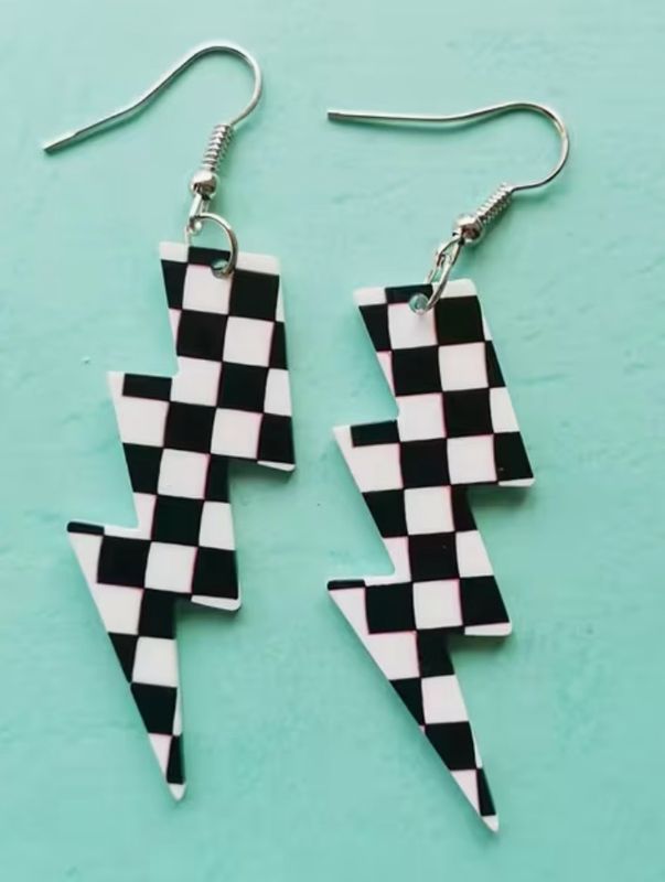 Checkered lighting bolt earrings